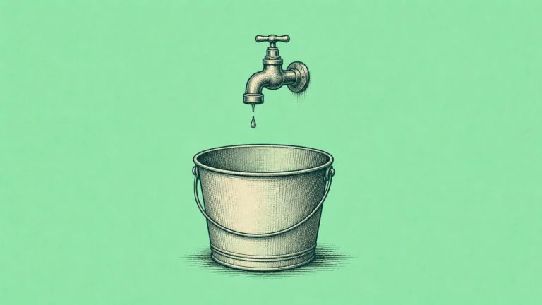 A barely dripping faucet over a large empty bucket — representing how brokerage cash sweep defaults pay far less than better options available in the same account