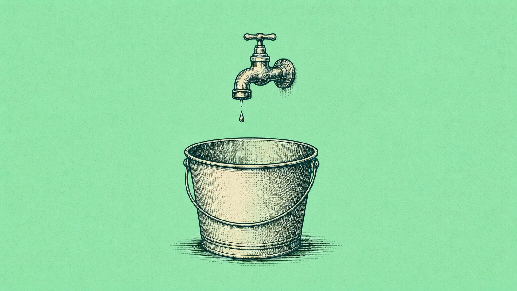 A barely dripping faucet over a large empty bucket — representing how brokerage cash sweep defaults pay far less than better options available in the same account