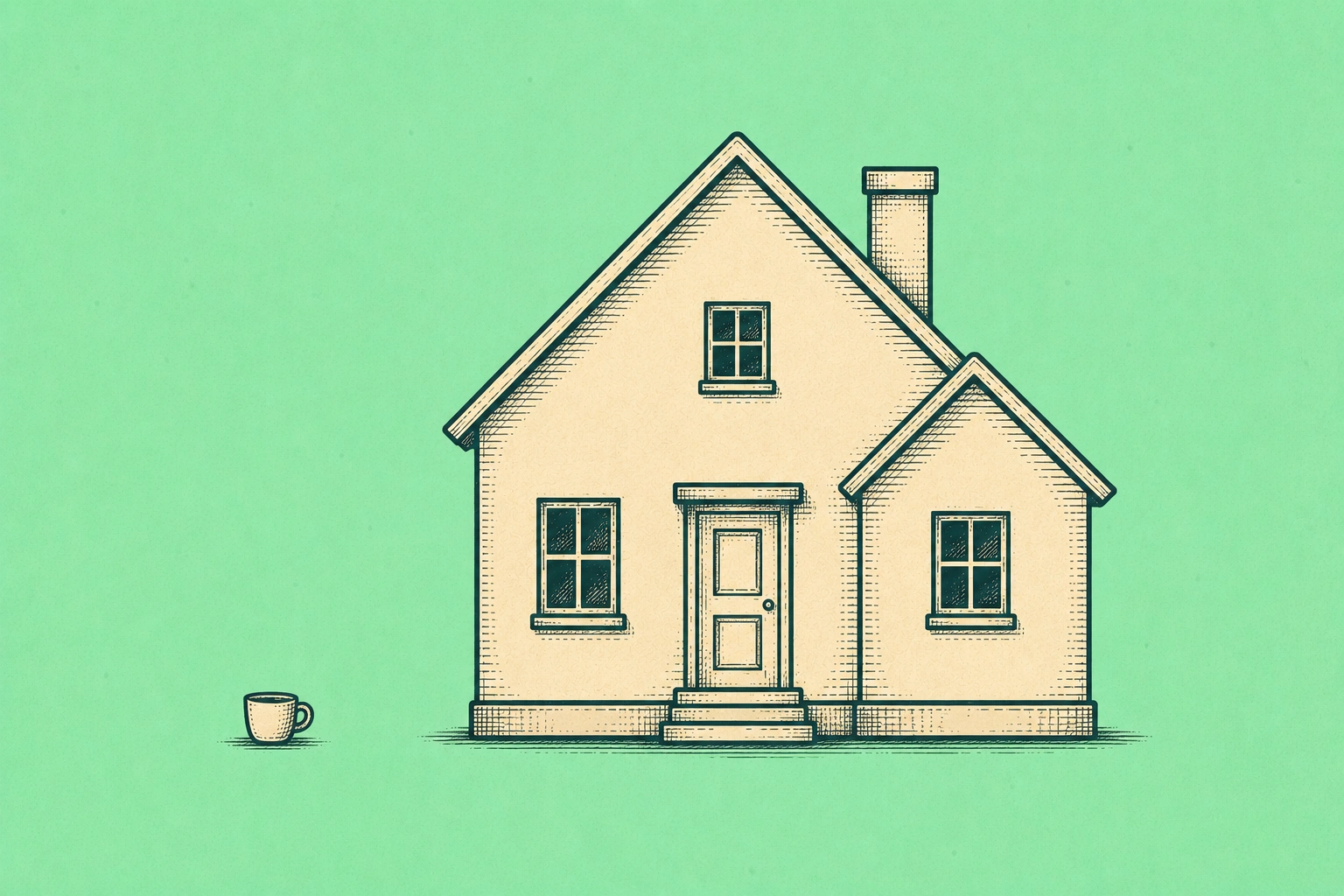 Small coffee cup beside a large house outline — illustrating the disproportionate focus on discretionary spending versus fixed housing costs in budgeting advice
