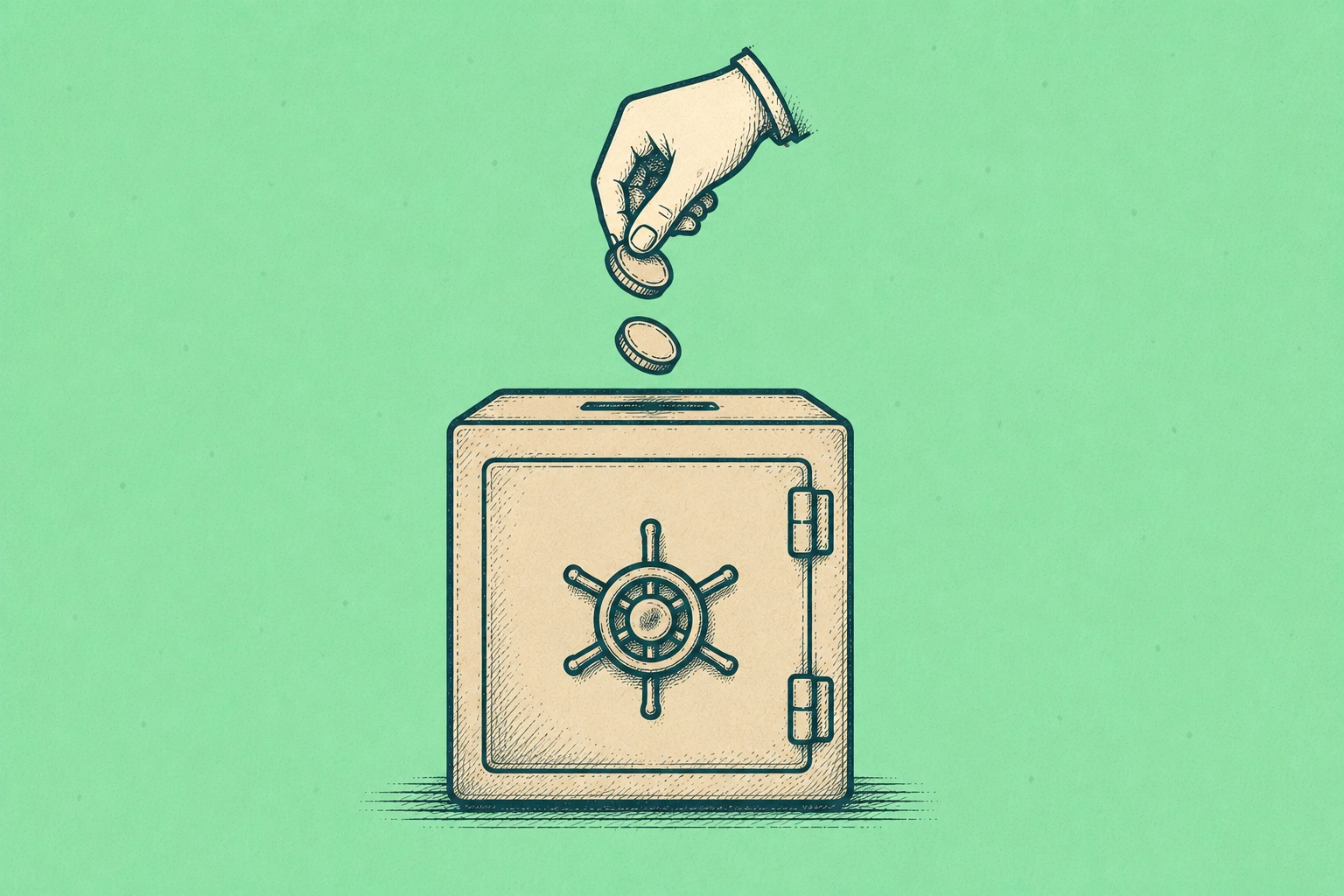 Hand dropping coins into a bank vault — illustrating how minimum credit card payments mostly benefit the lender