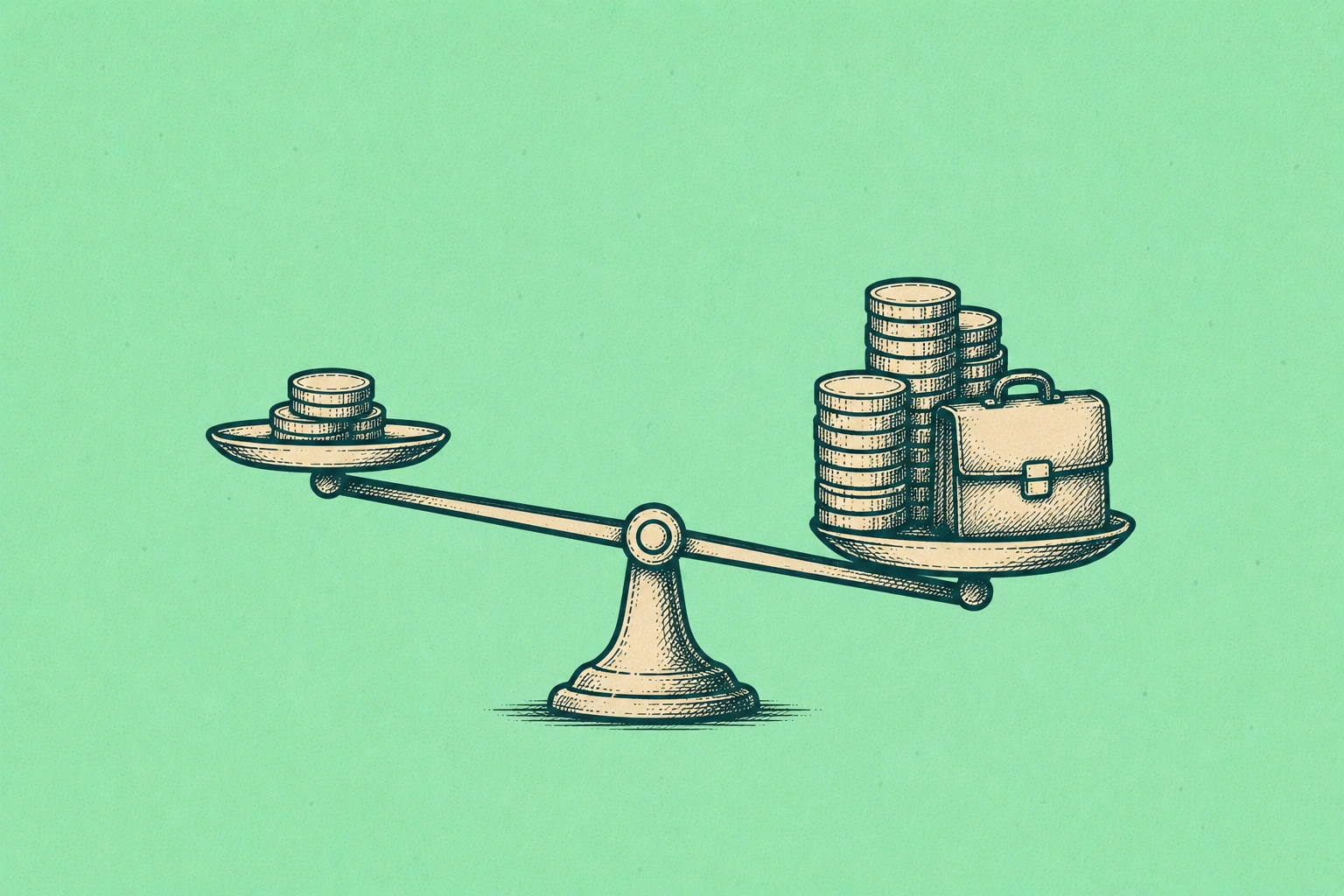 Unbalanced scale showing side hustle net income versus employer benefit — illustrating the real after-tax economics of supplemental work