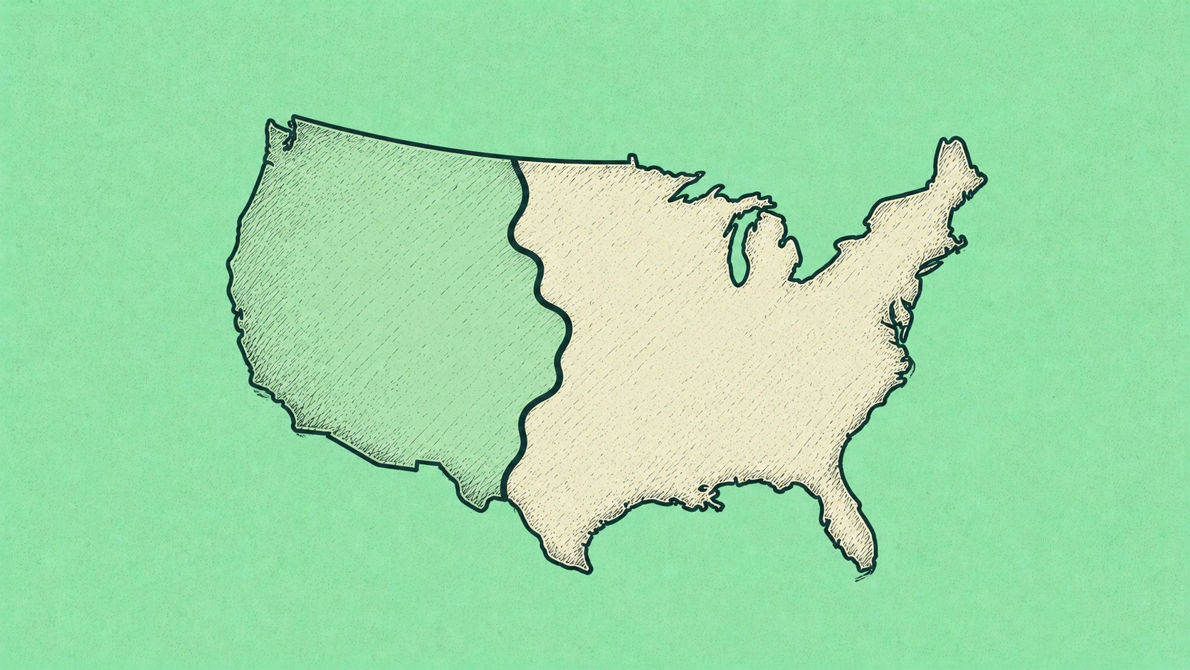 Simplified US map with a bold dividing line separating high-tax states from no-income-tax states — illustrating where T-bill state tax exemption matters most