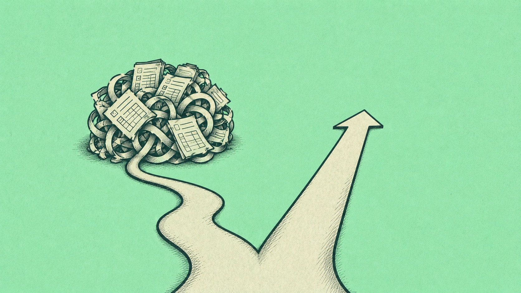 angled paperwork path versus a clean direct arrow — illustrating why buying T-bills through a brokerage is simpler than using TreasuryDirect