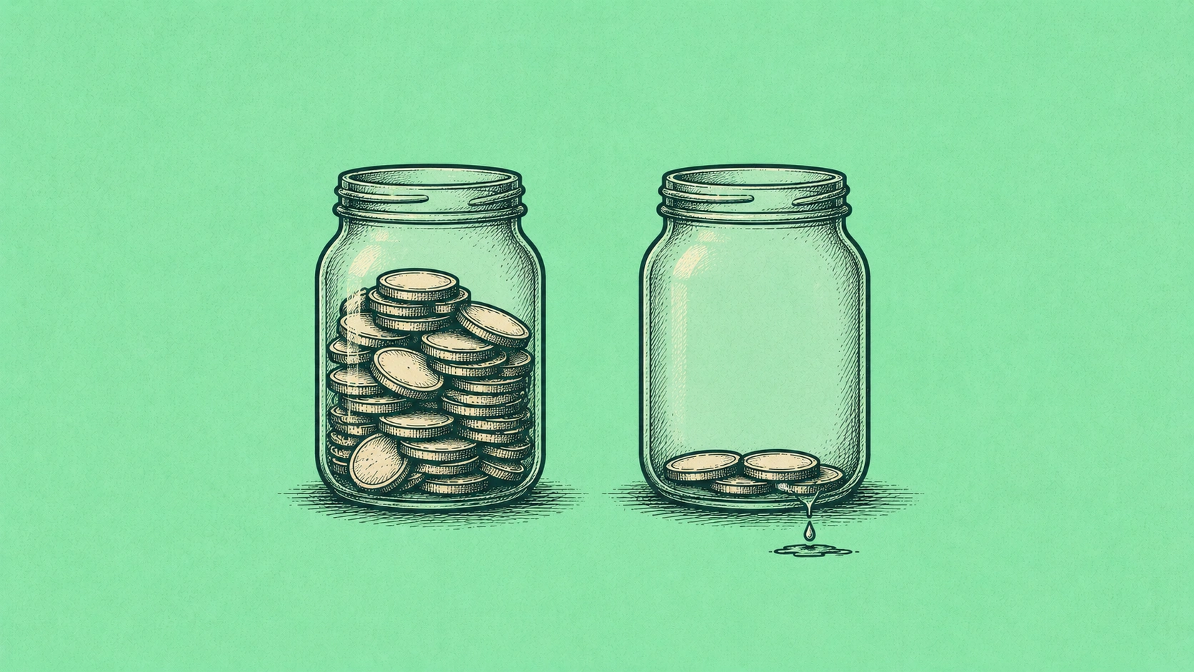 Two identical savings jars side by side — one full, one slowly draining — representing the hidden cost of staying in a lower-yield HYSA out of loyalty