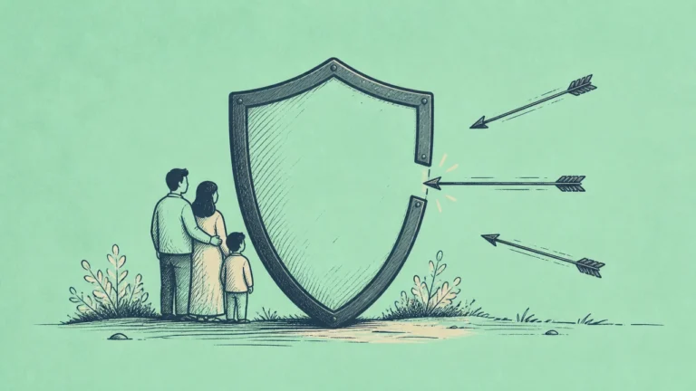 A protective shield with a visible gap in it — representing how SMS-based two-factor authentication provides security that has a specific, exploitable vulnerability